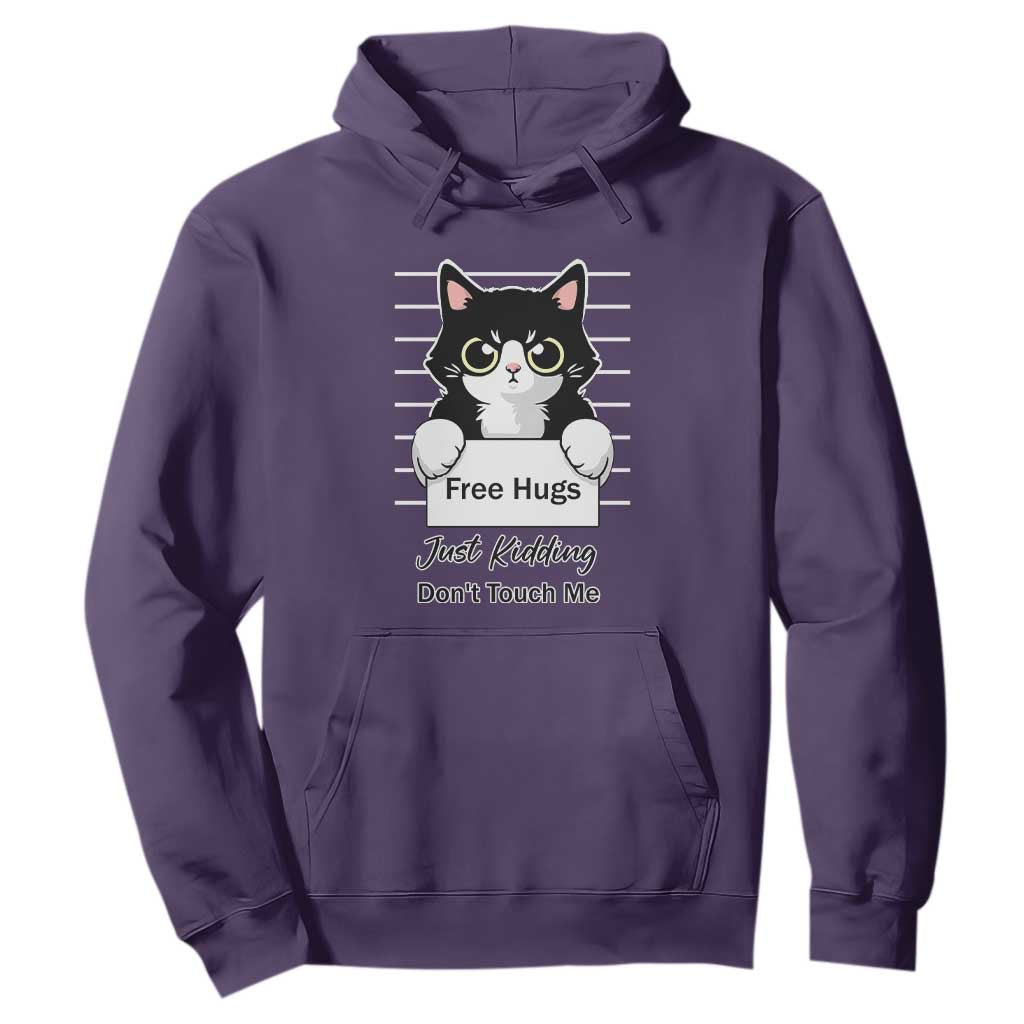 Funny Black Cat Quote Hoodie Free Hugs Just Kidding Do Not Touch Me TS12 Purple Print Your Wear