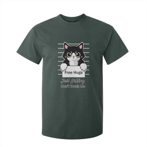 Funny Black Cat Quote T Shirt For Kid Free Hugs Just Kidding Do Not Touch Me TS12 Dark Forest Green Print Your Wear
