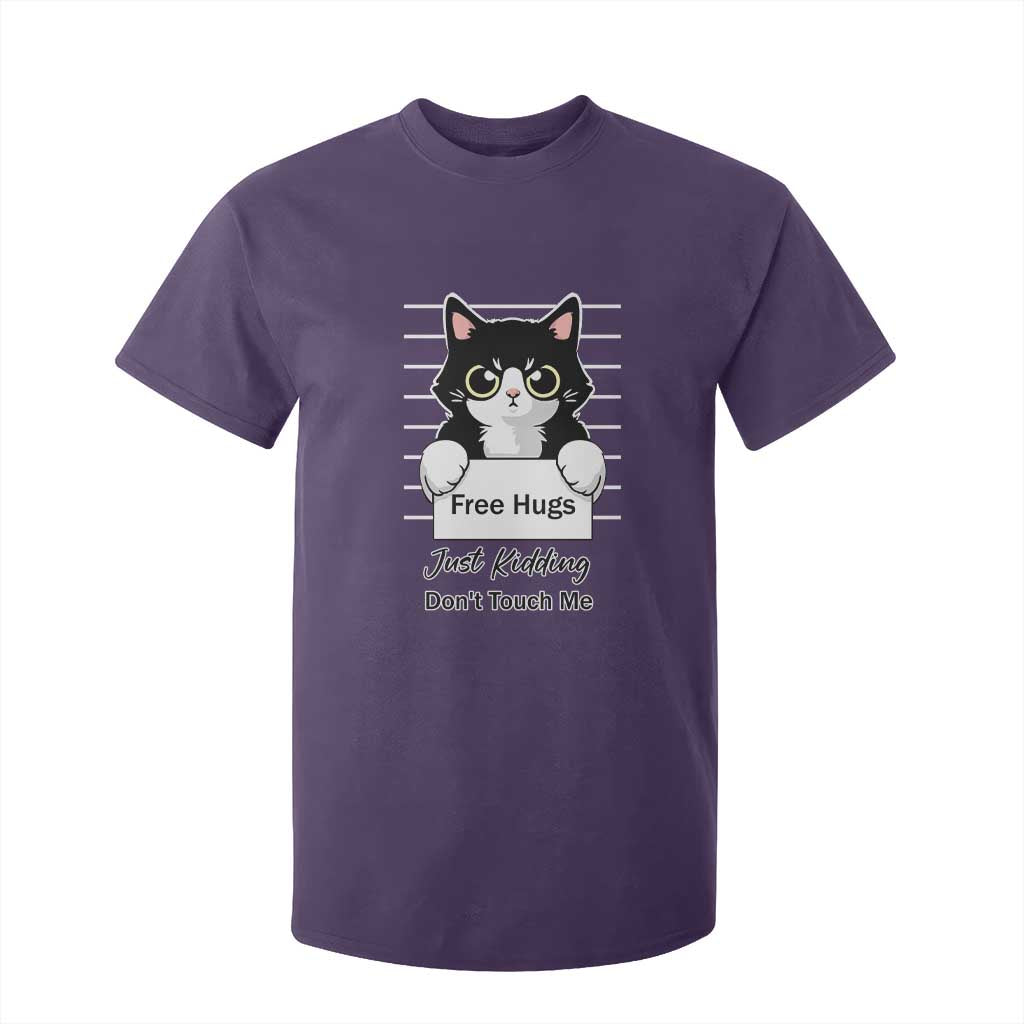 Funny Black Cat Quote T Shirt For Kid Free Hugs Just Kidding Do Not Touch Me TS12 Purple Print Your Wear