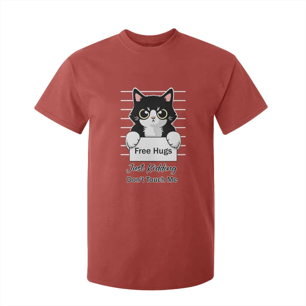 Funny Black Cat Quote T Shirt For Kid Free Hugs Just Kidding Do Not Touch Me TS12 Red Print Your Wear