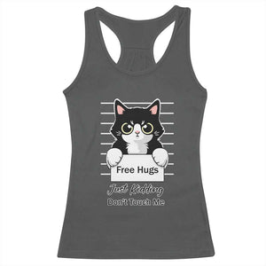 Funny Black Cat Quote Racerback Tank Top Free Hugs Just Kidding Do Not Touch Me TS12 Dark Heather Print Your Wear