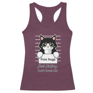 Funny Black Cat Quote Racerback Tank Top Free Hugs Just Kidding Do Not Touch Me TS12 Maroon Print Your Wear