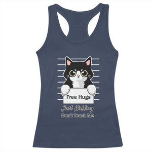 Funny Black Cat Quote Racerback Tank Top Free Hugs Just Kidding Do Not Touch Me TS12 Navy Print Your Wear