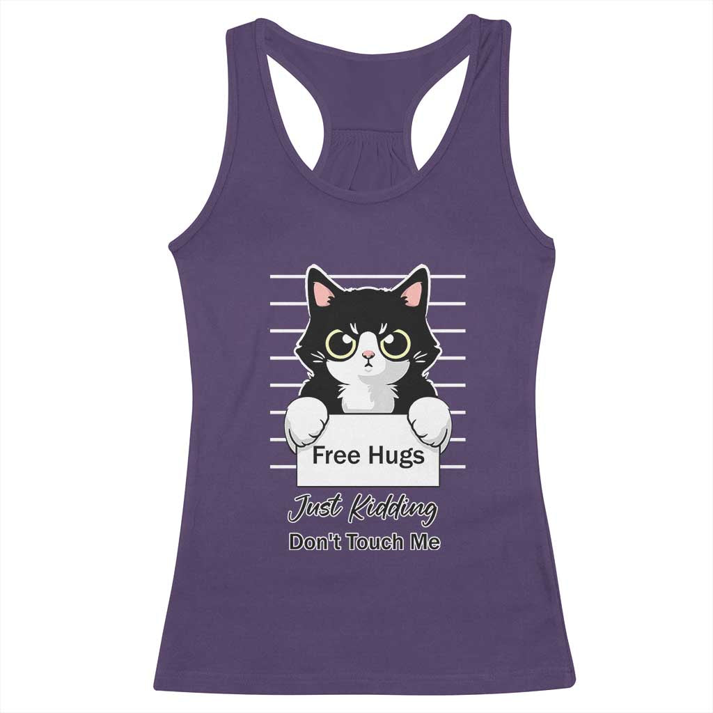 Funny Black Cat Quote Racerback Tank Top Free Hugs Just Kidding Do Not Touch Me TS12 Purple Print Your Wear