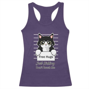 Funny Black Cat Quote Racerback Tank Top Free Hugs Just Kidding Do Not Touch Me TS12 Purple Print Your Wear