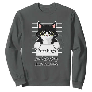 Funny Black Cat Quote Sweatshirt Free Hugs Just Kidding Do Not Touch Me TS12 Dark Heather Print Your Wear