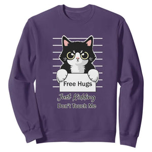 Funny Black Cat Quote Sweatshirt Free Hugs Just Kidding Do Not Touch Me TS12 Purple Print Your Wear