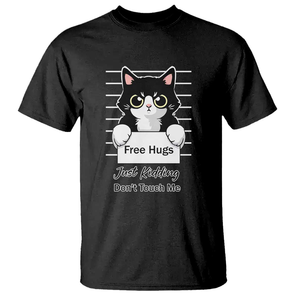 Funny Black Cat Quote T Shirt Free Hugs Just Kidding Do Not Touch Me TS12 Black Print Your Wear