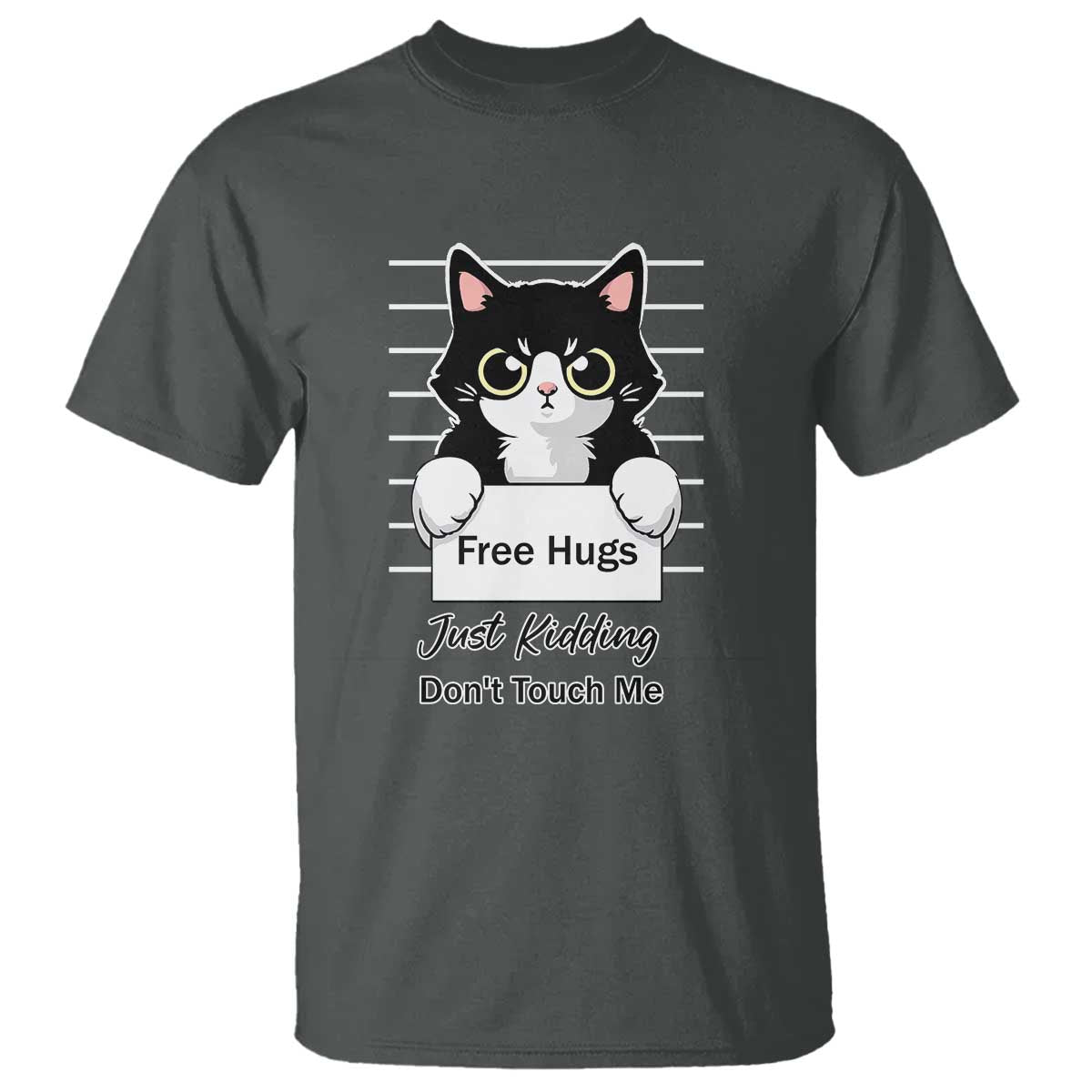 Funny Black Cat Quote T Shirt Free Hugs Just Kidding Do Not Touch Me TS12 Dark Heather Print Your Wear