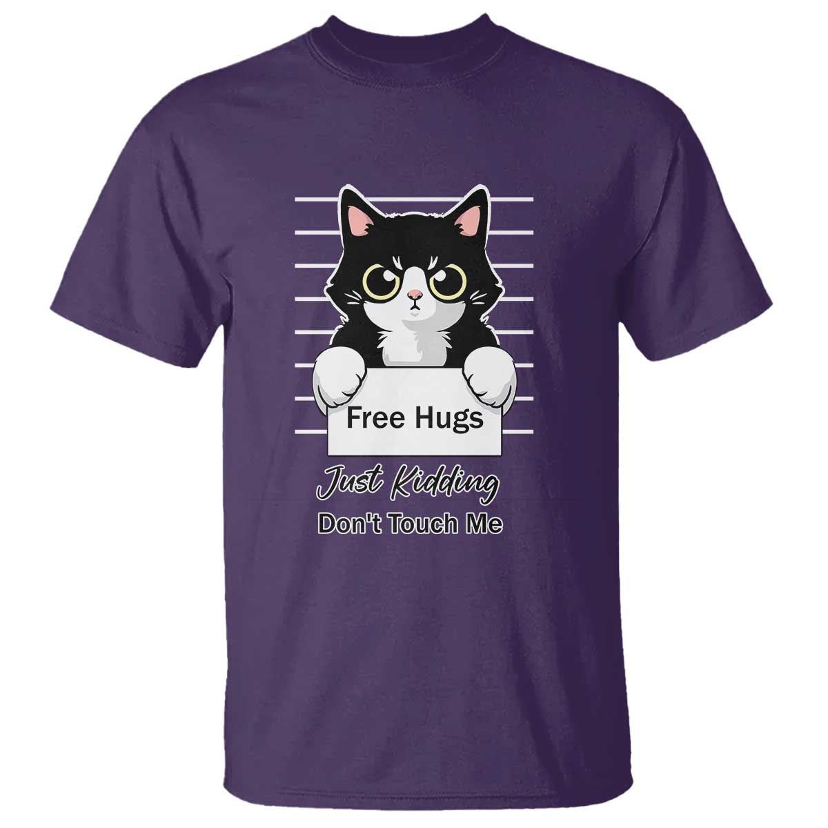 Funny Black Cat Quote T Shirt Free Hugs Just Kidding Do Not Touch Me TS12 Purple Print Your Wear