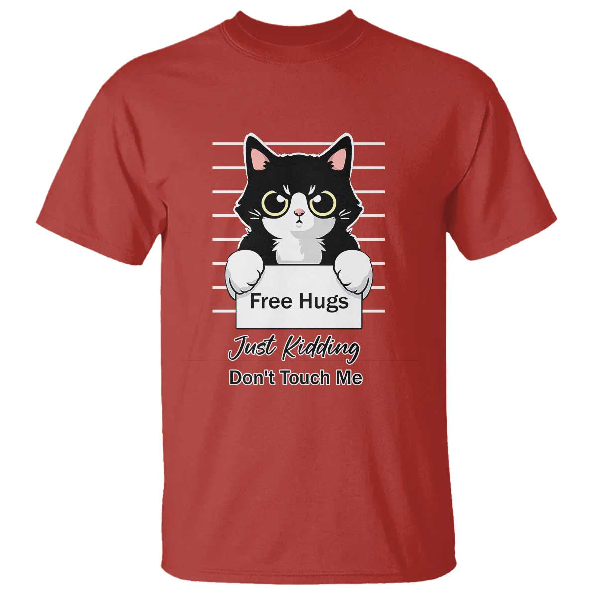 Funny Black Cat Quote T Shirt Free Hugs Just Kidding Do Not Touch Me TS12 Red Print Your Wear