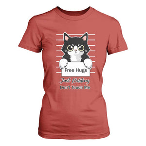 Funny Black Cat Quote T Shirt For Women Free Hugs Just Kidding Do Not Touch Me TS12 Red Print Your Wear