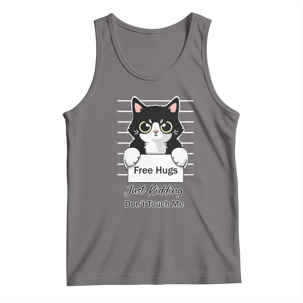Funny Black Cat Quote Tank Top Free Hugs Just Kidding Do Not Touch Me TS12 Deep Heather Print Your Wear
