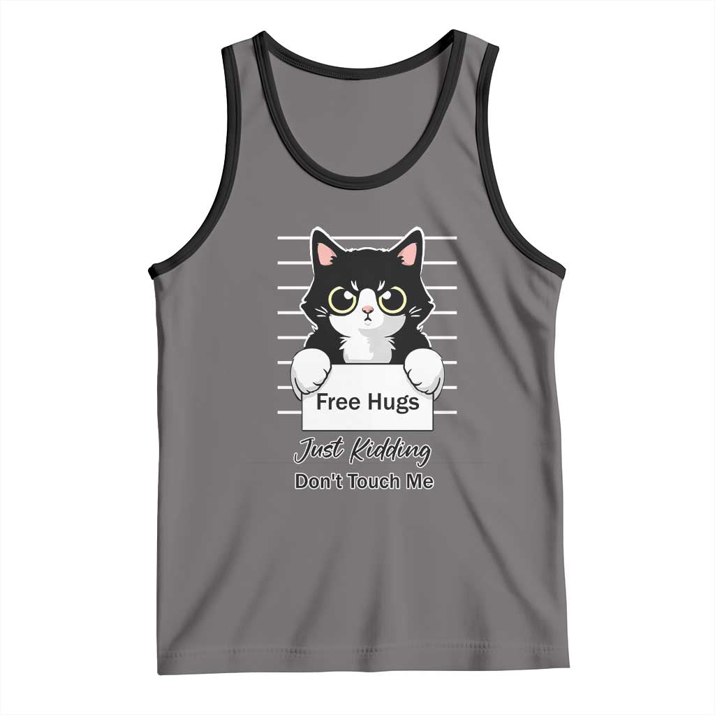 Funny Black Cat Quote Tank Top Free Hugs Just Kidding Do Not Touch Me TS12 Deep Heather Black Print Your Wear