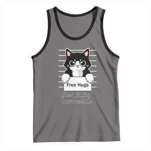Funny Black Cat Quote Tank Top Free Hugs Just Kidding Do Not Touch Me TS12 Deep Heather Black Print Your Wear