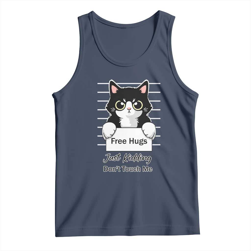 Funny Black Cat Quote Tank Top Free Hugs Just Kidding Do Not Touch Me TS12 Navy Print Your Wear