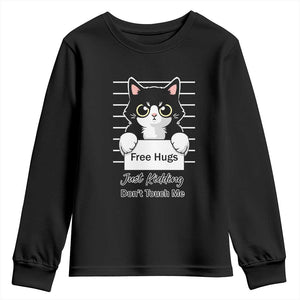 Funny Black Cat Quote Youth Sweatshirt Free Hugs Just Kidding Do Not Touch Me TS12 Black Print Your Wear