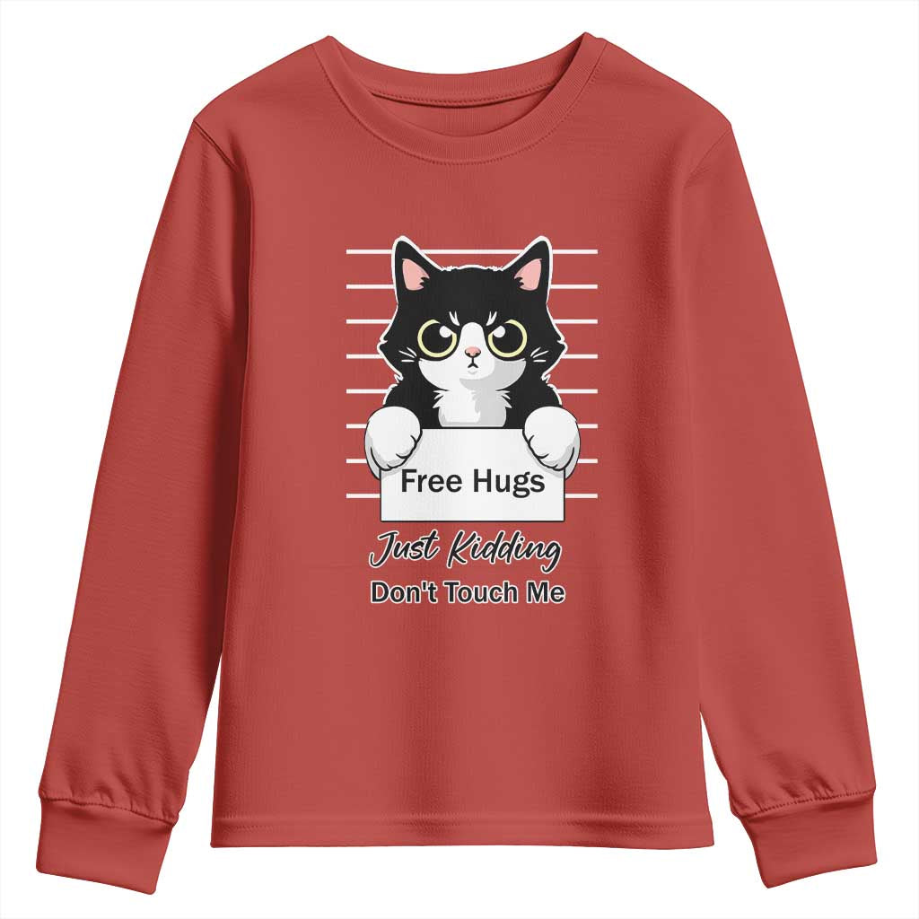 Funny Black Cat Quote Youth Sweatshirt Free Hugs Just Kidding Do Not Touch Me TS12 Red Print Your Wear