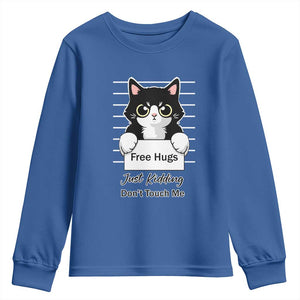 Funny Black Cat Quote Youth Sweatshirt Free Hugs Just Kidding Do Not Touch Me TS12 Royal Blue Print Your Wear