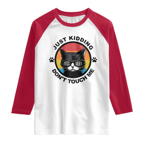 Black Cat Lovers Raglan Shirt Free Hugs Just Kidding Do Not Touch Me Gift TS12 White Red Print Your Wear