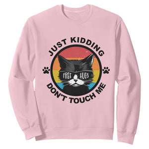 Black Cat Lovers Sweatshirt Free Hugs Just Kidding Do Not Touch Me Gift TS12 Light Pink Print Your Wear
