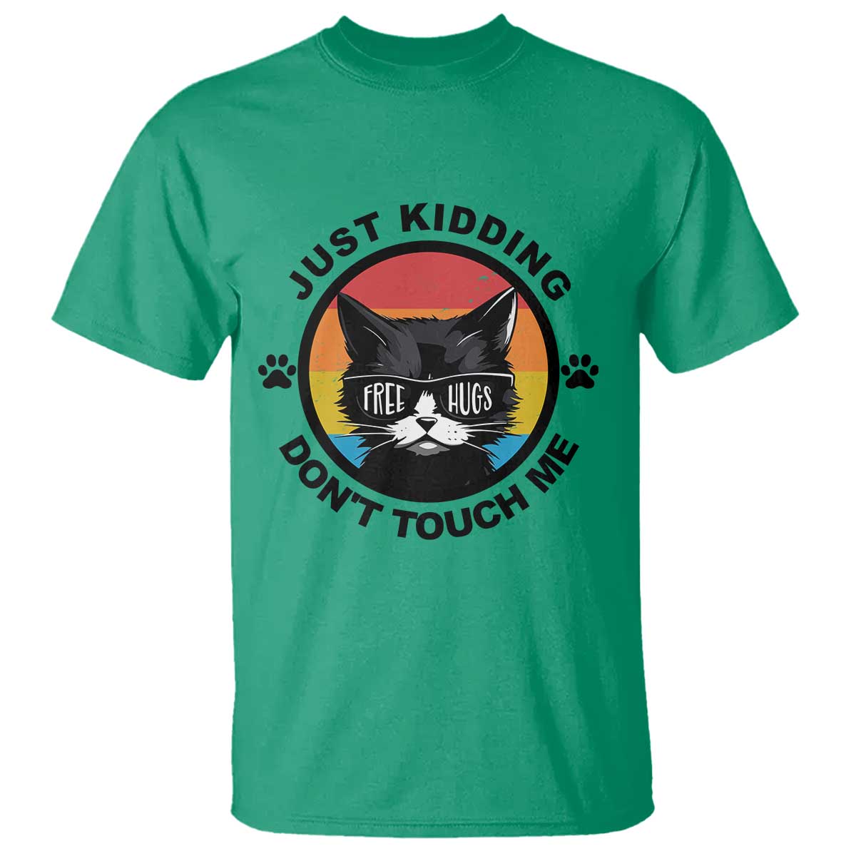 Black Cat Lovers T Shirt Free Hugs Just Kidding Do Not Touch Me Gift TS12 Irish Green Print Your Wear