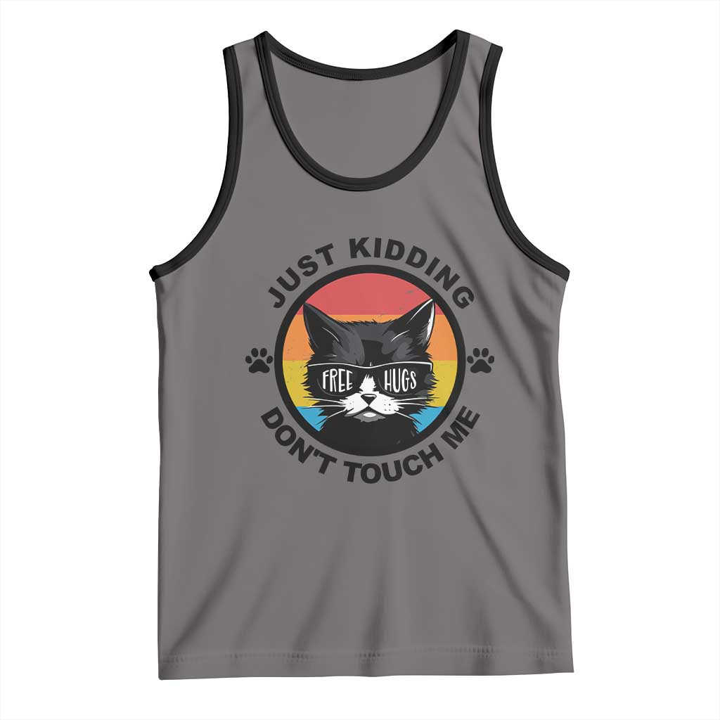 Black Cat Lovers Tank Top Free Hugs Just Kidding Do Not Touch Me Gift TS12 Deep Heather Black Print Your Wear