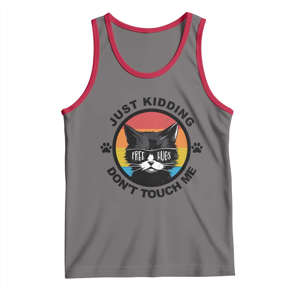 Black Cat Lovers Tank Top Free Hugs Just Kidding Do Not Touch Me Gift TS12 Deep Heather Red Print Your Wear