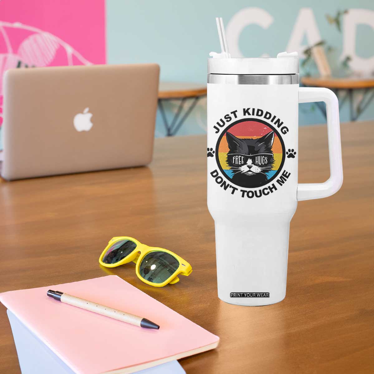 Black Cat Lovers Tumbler With Handle Free Hugs Just Kidding Do Not Touch Me Gift TS12 Print Your Wear