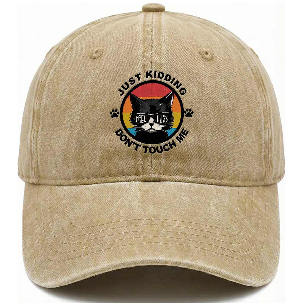 Black Cat Lovers Washed Cotton Baseball Cap Free Hugs Just Kidding Do Not Touch Me Gift TS12 Print Your Wear
