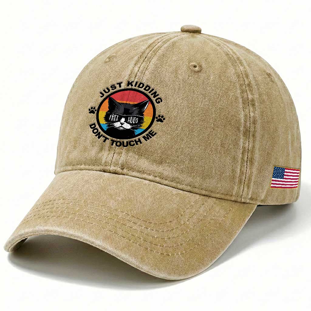 Black Cat Lovers Washed Cotton Baseball Cap Free Hugs Just Kidding Do Not Touch Me Gift TS12 Print Your Wear