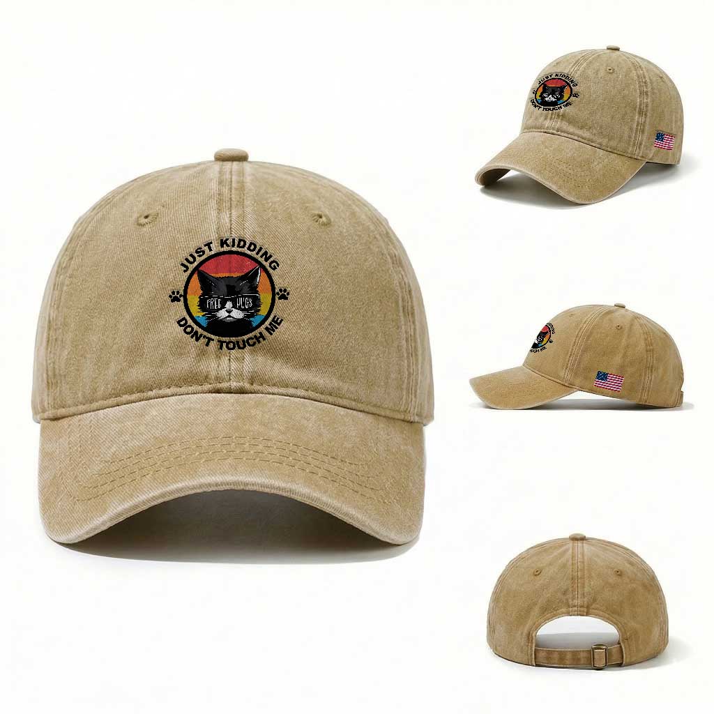 Black Cat Lovers Washed Cotton Baseball Cap Free Hugs Just Kidding Do Not Touch Me Gift TS12 Washed Cap Universal Fit Khaki Print Your Wear