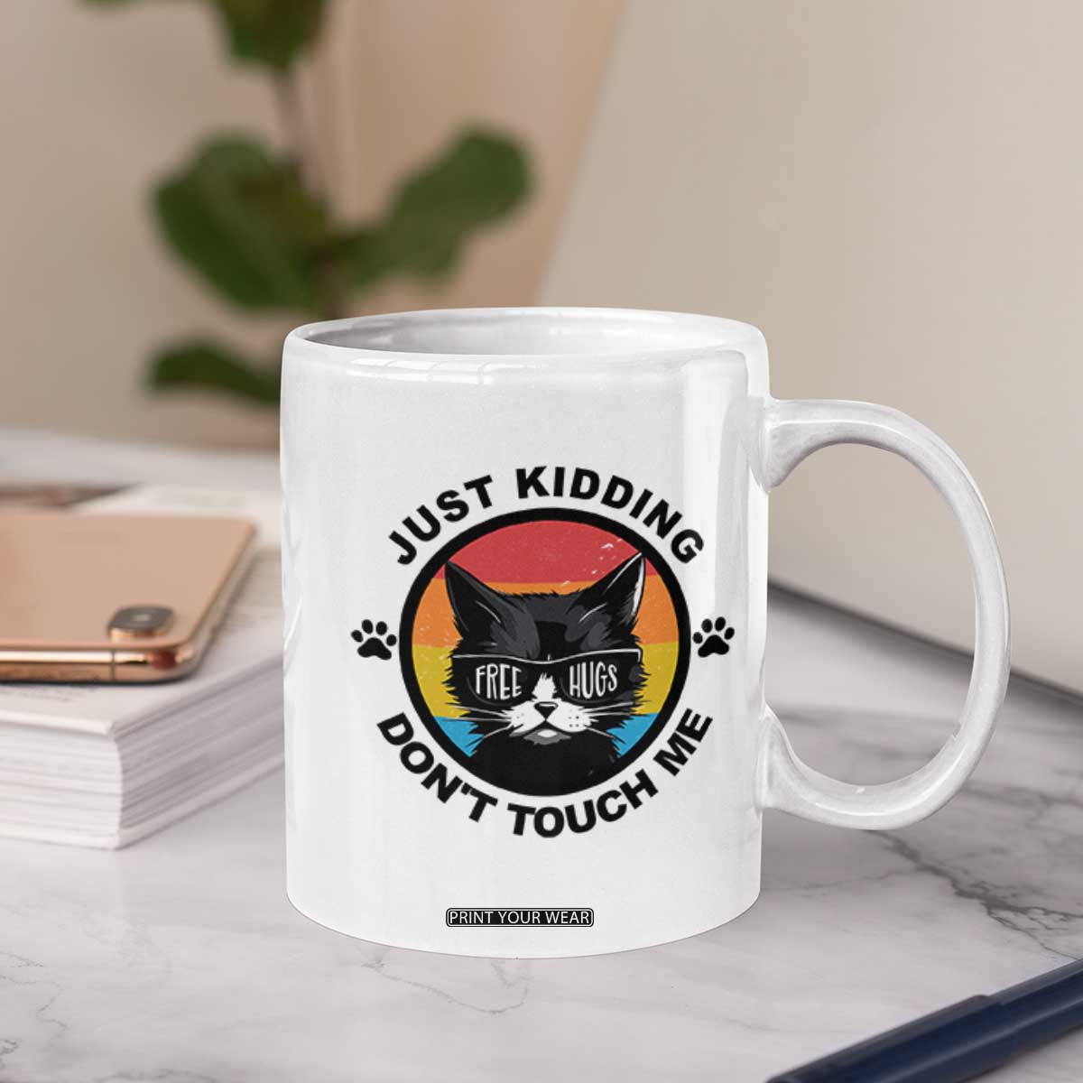 Black Cat Lovers Coffee Mug Free Hugs Just Kidding Do Not Touch Me Gift TS12 Print Your Wear