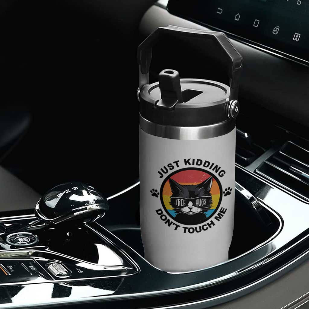 Black Cat Lovers Flip Straw Tumbler Free Hugs Just Kidding Do Not Touch Me Gift TS12 Print Your Wear