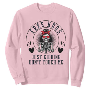 Funny Skeleton Sarcastic Gift Sweatshirt Free Hugs Do Not Touch Me TS12 Light Pink Print Your Wear
