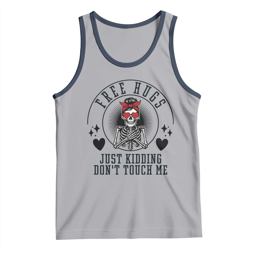 Funny Skeleton Sarcastic Gift Tank Top Free Hugs Do Not Touch Me TS12 Athletic Heather Navy Print Your Wear