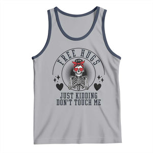 Funny Skeleton Sarcastic Gift Tank Top Free Hugs Do Not Touch Me TS12 Athletic Heather Navy Print Your Wear