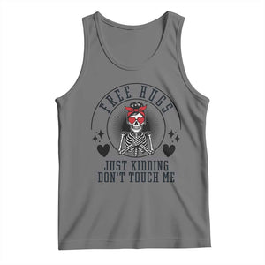 Funny Skeleton Sarcastic Gift Tank Top Free Hugs Do Not Touch Me TS12 Black Heather Print Your Wear
