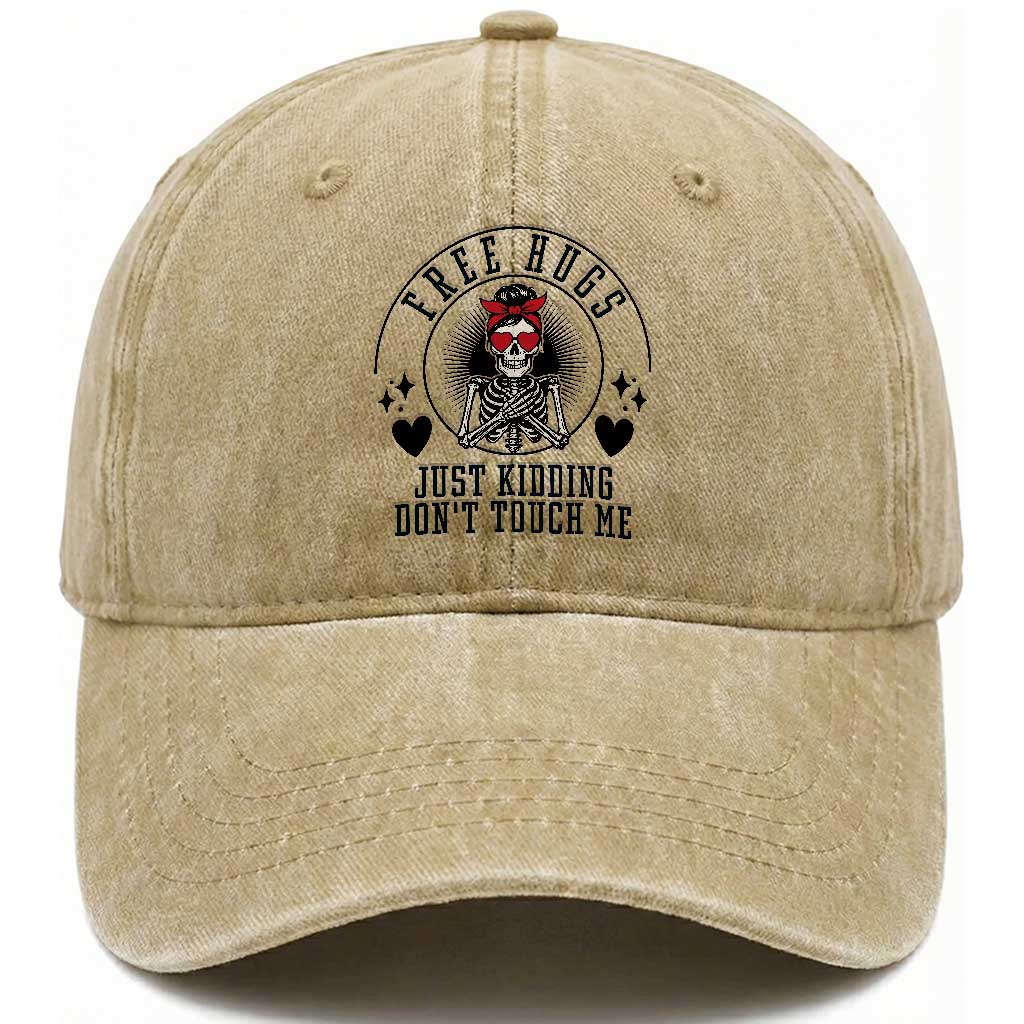 Funny Skeleton Sarcastic Gift Washed Cotton Baseball Cap Free Hugs Do Not Touch Me TS12 Print Your Wear