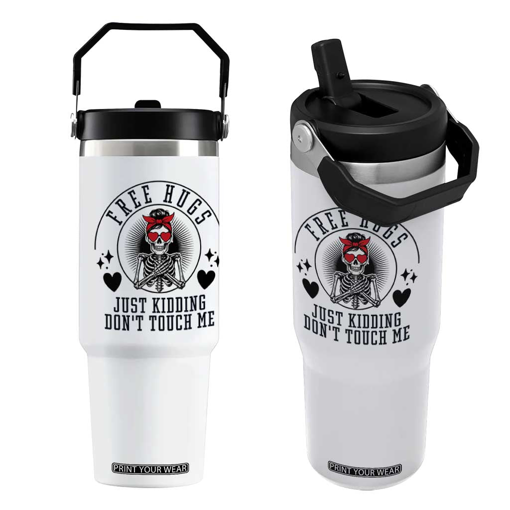 Funny Skeleton Sarcastic Gift Flip Straw Tumbler Free Hugs Do Not Touch Me TS12 One Size: 30 oz White Print Your Wear