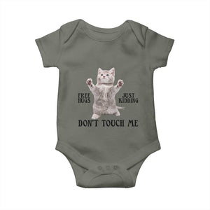 Free Hugs Do Not Touch Me Baby Onesie Funny Cat Meme TS12 Military Green Print Your Wear