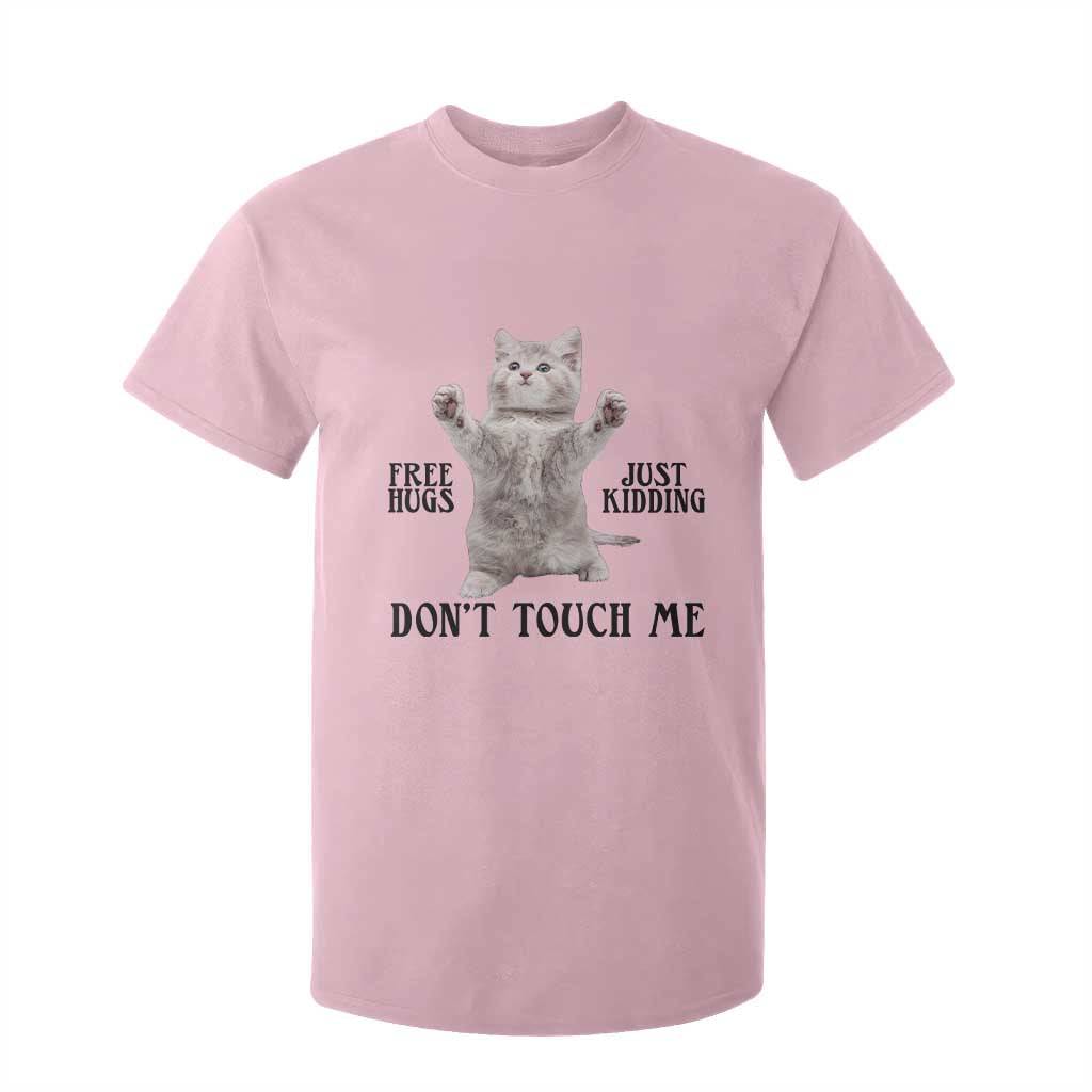 Free Hugs Do Not Touch Me T Shirt For Kid Funny Cat Meme TS12 Light Pink Print Your Wear