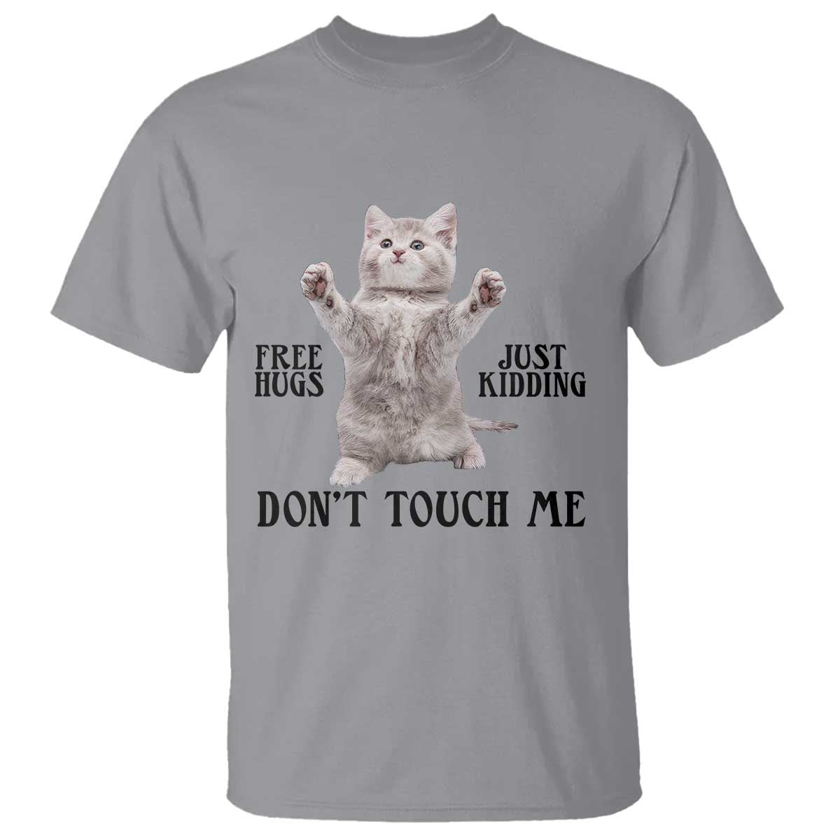 Free Hugs Do Not Touch Me T Shirt Funny Cat Meme TS12 Sport Gray Print Your Wear