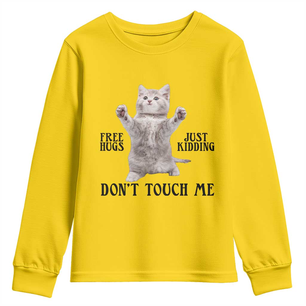 Free Hugs Do Not Touch Me Youth Sweatshirt Funny Cat Meme TS12 Daisy Print Your Wear