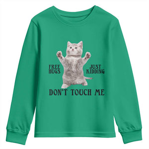 Free Hugs Do Not Touch Me Youth Sweatshirt Funny Cat Meme TS12 Irish Green Print Your Wear