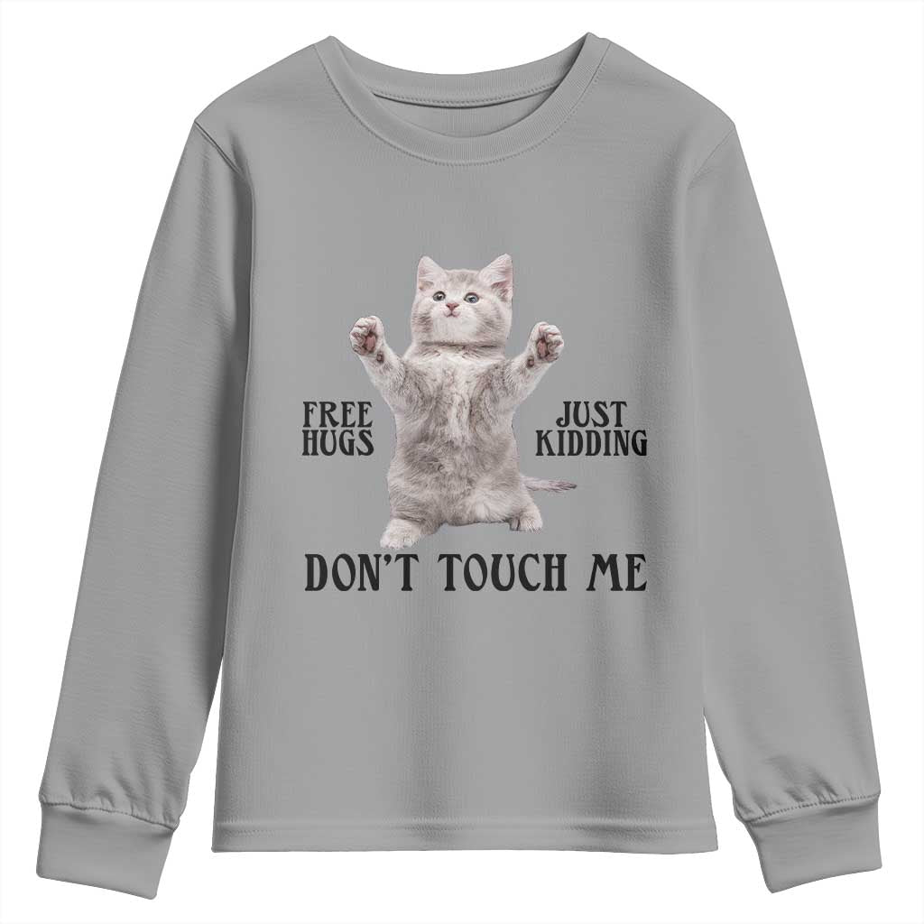 Free Hugs Do Not Touch Me Youth Sweatshirt Funny Cat Meme TS12 Sport Gray Print Your Wear