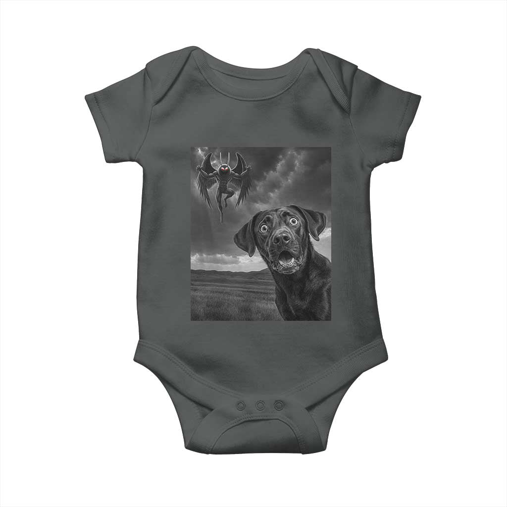 Funny Labrador Selfie With Mothman Baby Onesie Cryptid Gift TS12 Dark Heather Print Your Wear