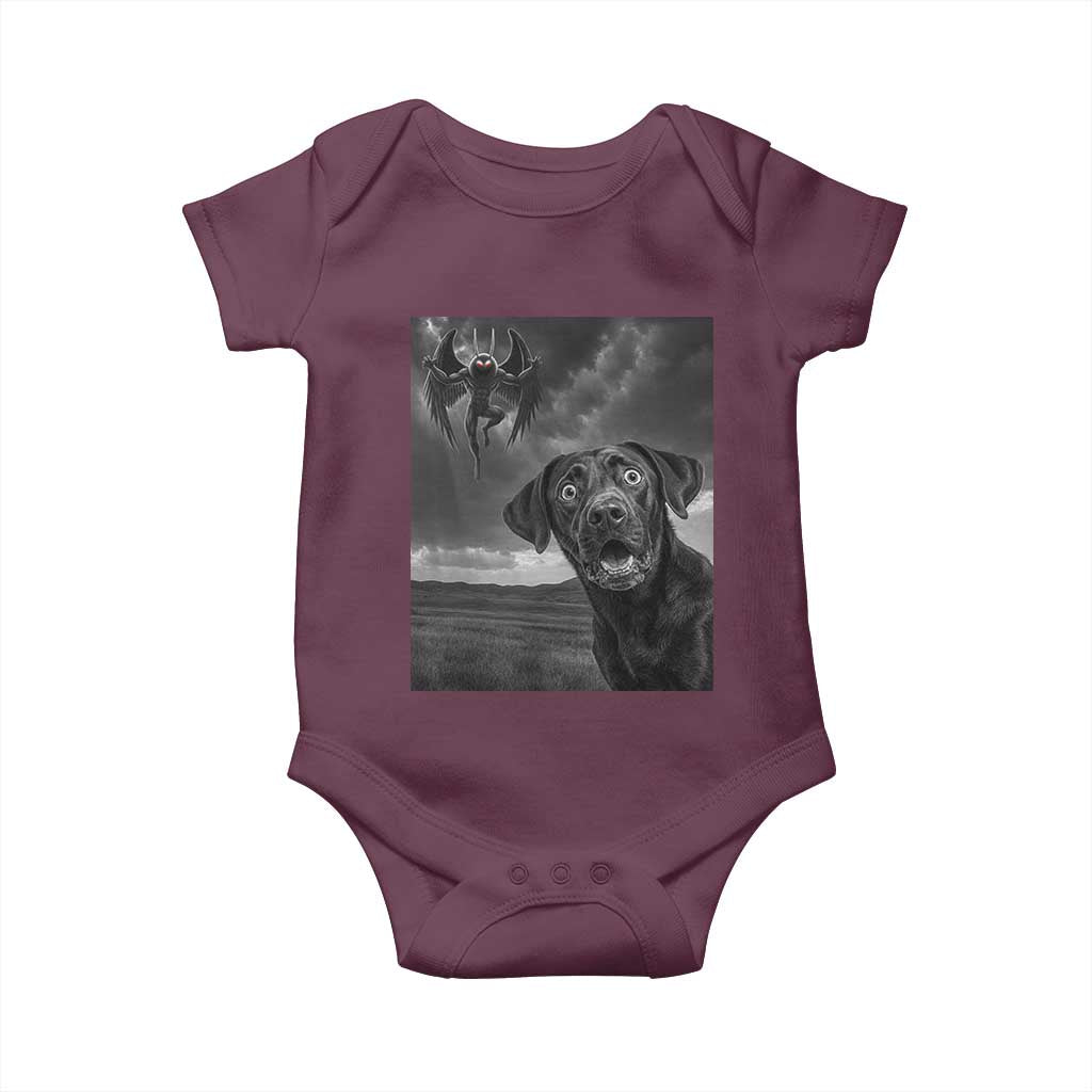 Funny Labrador Selfie With Mothman Baby Onesie Cryptid Gift TS12 Maroon Print Your Wear