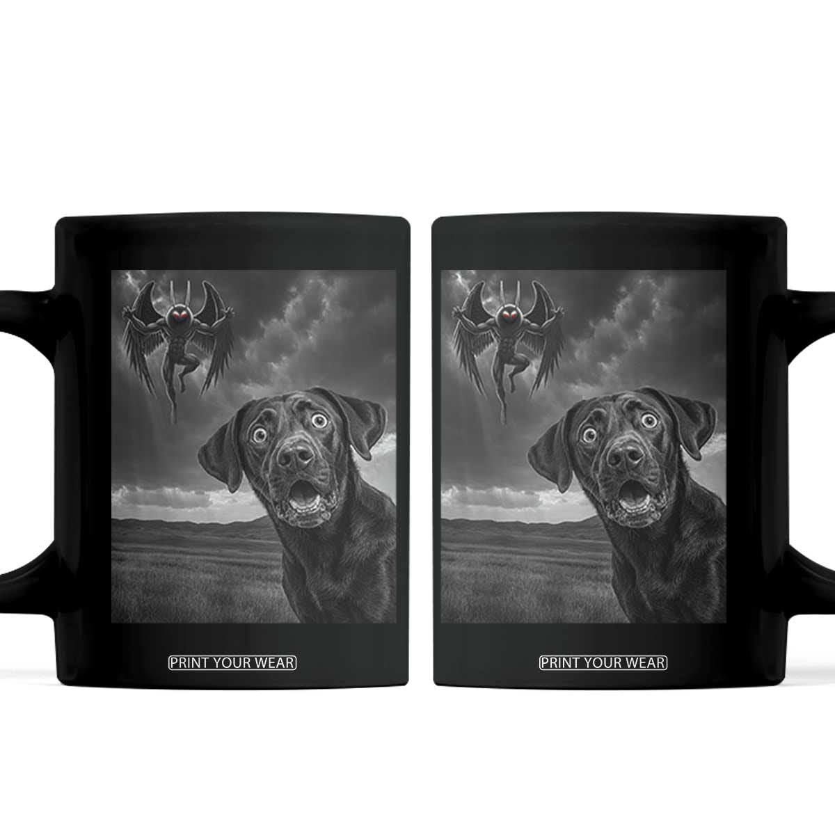 Funny Labrador Selfie With Mothman Coffee Mug Cryptid Gift TS12 Black Print Your Wear