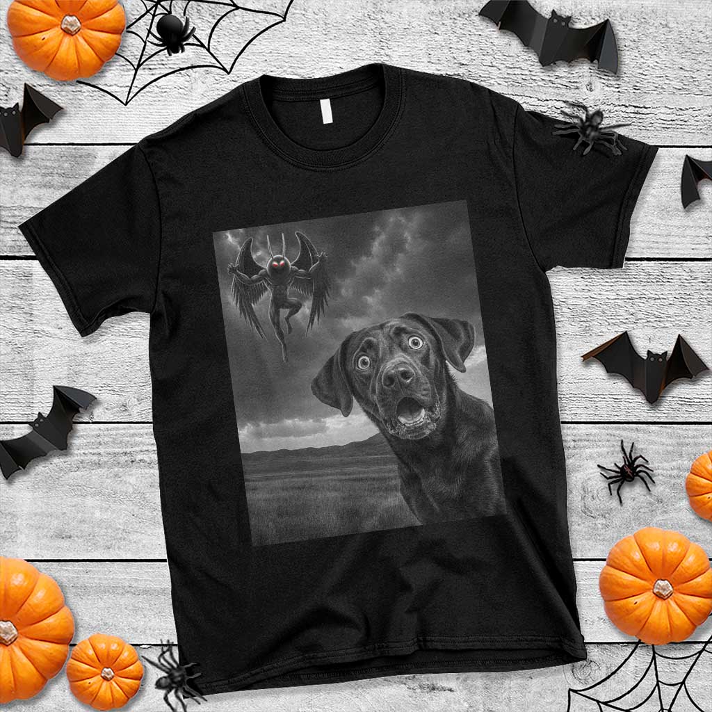 Funny Labrador Selfie With Mothman T Shirt Cryptid Gift TS12 Black Print Your Wear